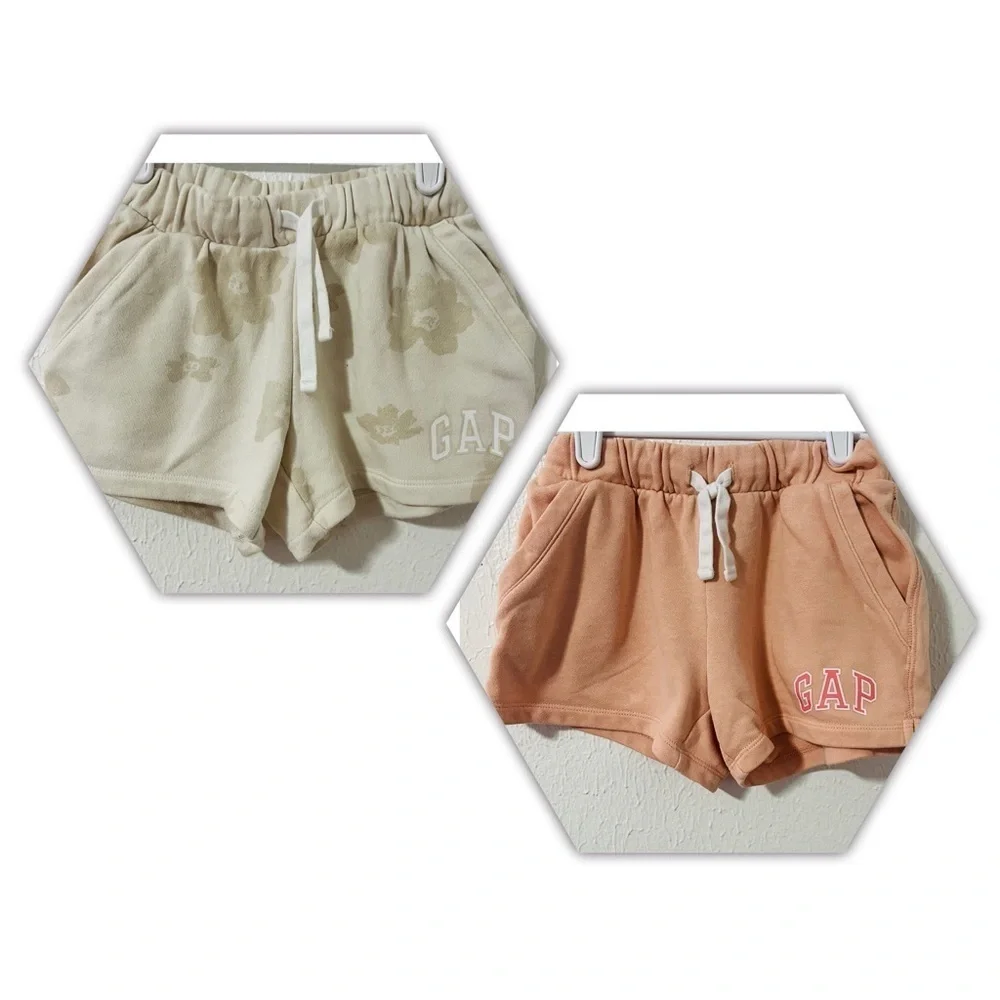 GAP Girls Size Small (6-7) Logo Casual Shorts - Tan and Cream /Peach EUC Comfy
